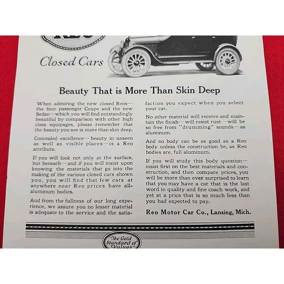 1922 Reo Closed Cars: Beauty More Than Skin Deep Vintage Print Ad Ephemera - Picture 3 of 6
